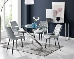 Furniturebox Uk Leonardo 4 Table And 4 Grey Pesaro Black Leg Chairs - thumbnail 1