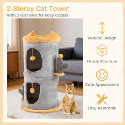 Costway 2-Story Cat House Cute Small Cat Tree Tower W/ 2 Cozy Condos - thumbnail 4