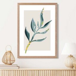 Artze Wall Art Papyrus Leaf Teal And Green Mid Century Modern  Framed Print Size: A3 With Oak Frame - thumbnail 1