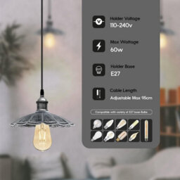 Retro Industrial Brushed Silver Metal Lamp Shade E27 Ceiling Light - thumbnail 3