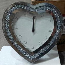 Biznest Heart-Shaped Crystal Mirrored Wall Mounted Clock Silver Crushed Diamond Glass Roman Numeral Display Home Office Decor 30Cm - thumbnail 7