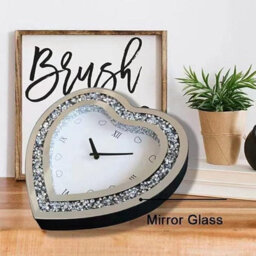 Biznest Heart-Shaped Crystal Mirrored Wall Mounted Clock Silver Crushed Diamond Glass Roman Numeral Display Home Office Decor 30Cm - thumbnail 6