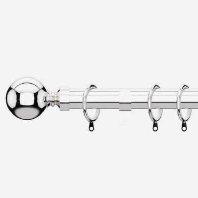 Polished Chrome 28mm Ball Fixed Length Metal Curtain Pole 280Cm - image 1
