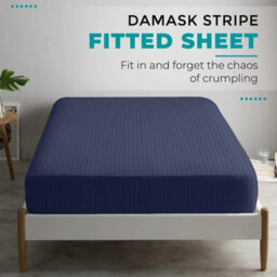 Oxford Homeware Navy Satin Stripe Fitted Sheet 40Cm Extra Deep Pocket Soft Easy Care Bedding Sheet (W)152Cmx(L)200Cm (King) - thumbnail 5