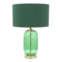 Valuelights Leigh Forest Green Glass And Gold Detail Table Lamp With Drum Shade Light - Led Bulb Included - thumbnail 2