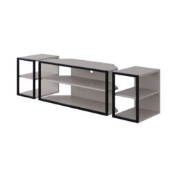 Decortie Modern Echo Tv Unit Set For Tvs Up To 43-Inches W/ 2 Storage Side Table 3 Piece Set Media Centre Living Room (Mocha Grey) - thumbnail 2