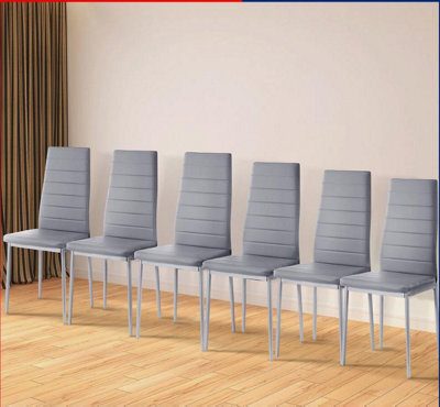 New Set Of 6 Dining Chairs Padded Seat High Back Metal Legs Home Furniture Gray - image 1