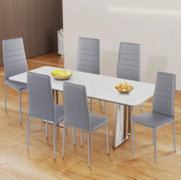 New Set Of 6 Dining Chairs Padded Seat High Back Metal Legs Home Furniture Gray - thumbnail 3