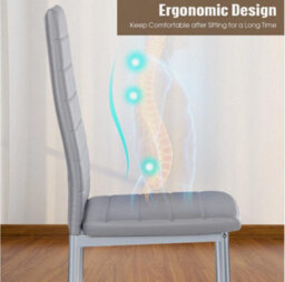 New Set Of 6 Dining Chairs Padded Seat High Back Metal Legs Home Furniture Gray - thumbnail 4
