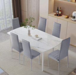 New Set Of 6 Dining Chairs Padded Seat High Back Metal Legs Home Furniture Gray - thumbnail 2