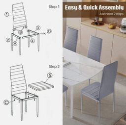 New Set Of 6 Dining Chairs Padded Seat High Back Metal Legs Home Furniture Gray - thumbnail 7