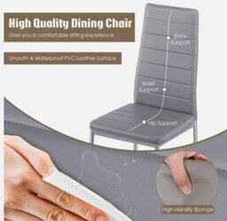 New Set Of 6 Dining Chairs Padded Seat High Back Metal Legs Home Furniture Gray - thumbnail 5