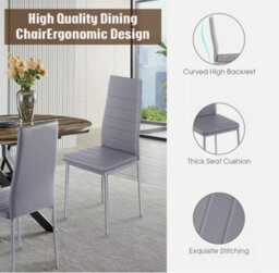 New Set Of 6 Dining Chairs Padded Seat High Back Metal Legs Home Furniture Gray - thumbnail 6
