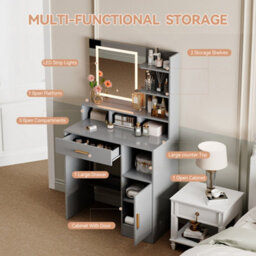Mcc Direct Dressing Table With Adjustable Led Mirror Make Up Desk And Storage Grey Truro - thumbnail 2