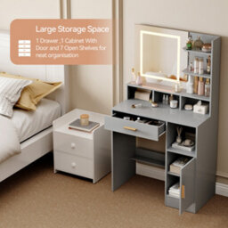 Mcc Direct Dressing Table With Adjustable Led Mirror Make Up Desk And Storage Grey Truro - thumbnail 8