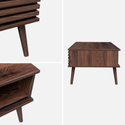 Sweeek - Scandi-Style Coffee Table With Wooden Grooved Effect Madere Walnut 59X119X41.5 Cm - thumbnail 3
