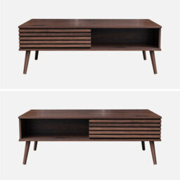Sweeek - Scandi-Style Coffee Table With Wooden Grooved Effect Madere Walnut 59X119X41.5 Cm - thumbnail 2