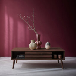 Sweeek - Scandi-Style Coffee Table With Wooden Grooved Effect Madere Walnut 59X119X41.5 Cm - thumbnail 5
