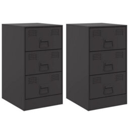 Berkfield Bedside Cabinets 2Pcs Black 34.5X39X62 Cm Steel - thumbnail 2
