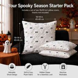 Halloween Pillow Covers 18X18 Inch 2Pcs White Ghost Halloween Decor Halloween Decorations Throw Pillow Cases For Chair Sofa - thumbnail 6