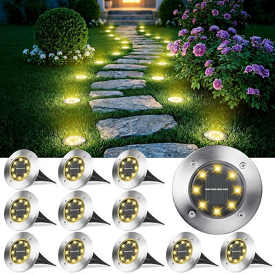 Joomer Solar Lights Outdoor Garden, 600 Mah Ground 8 Led Disk Waterproof For Pathway Yard Walkway Patio Lawn Path(12 Pack, Warm