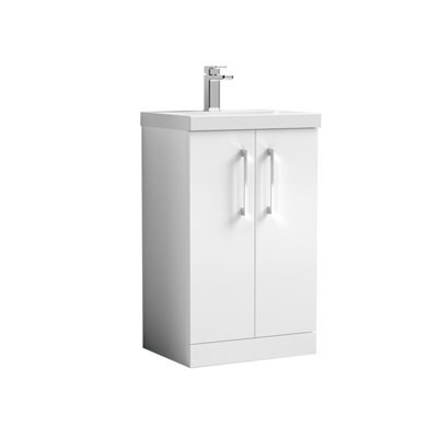 Balterley Modern Bathroom 2 Soft-Close Door Floor Standing Vanity Unit With Mid-Edge Basin, Gloss White, 500 mm - image 1