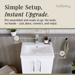 Balterley Modern Bathroom 2 Soft-Close Door Floor Standing Vanity Unit With Mid-Edge Basin, Gloss White, 500 mm - thumbnail 4