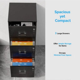 3 Drawer Lockable Filing Cabinet For Home Office Vertical A4 Letter Black - thumbnail 5