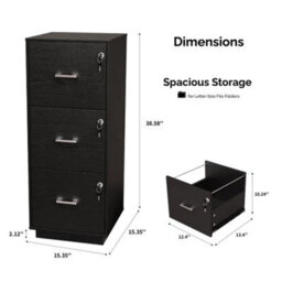 3 Drawer Lockable Filing Cabinet For Home Office Vertical A4 Letter Black - thumbnail 2