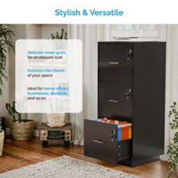 3 Drawer Lockable Filing Cabinet For Home Office Vertical A4 Letter Black - thumbnail 4