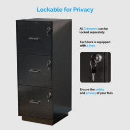 3 Drawer Lockable Filing Cabinet For Home Office Vertical A4 Letter Black - thumbnail 3