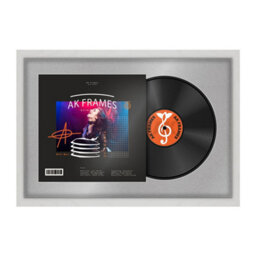 "AK Frames 25X17"" White Ash Modern Vinyl Record Frame With Silver Mount For 12 Inch Lp Cover & Disc - Overlapped Design"