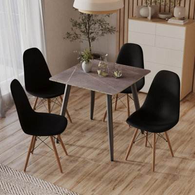 Urbn-Living Urbnliving 80Cm Width 5 Pcs Ceramic Square Armani Grey Table With Black Chairs Set - image 1