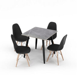 Urbn-Living Urbnliving 80Cm Width 5 Pcs Ceramic Square Armani Grey Table With Black Chairs Set - thumbnail 4