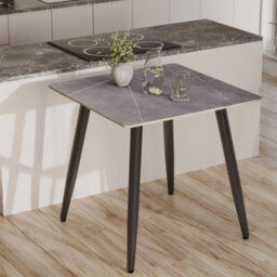 Urbn-Living Urbnliving 80Cm Width 5 Pcs Ceramic Square Armani Grey Table With Black Chairs Set - thumbnail 3