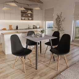 Urbn-Living Urbnliving 80Cm Width 5 Pcs Ceramic Square Armani Grey Table With Black Chairs Set - thumbnail 2