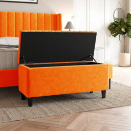 137Cm Lined Upholstered Ottoman Storage Box - Burnt Orange Plush Velvet Blanket Storage Box With Wooden Legs - thumbnail 2