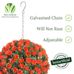 Best Artificial 23Cm Orange Rose Hanging Basket Flower Topiary Ball - Suitable For Outdoor Use - Weather & Fade Resistant - thumbnail 3