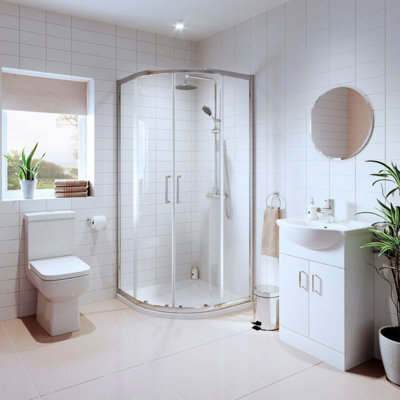 Affine Bathroom Suite Quadrant Shower Enclosure Vanity Unit Basin Sink Toilet Wc 900mm - image 1
