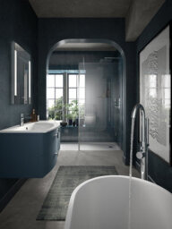 Hudson Reed Sarenna Wall Hung Rh 2 Drawer 1 Door Vanity Unit & Basin, Mineral Blue Matt, 1012 X 504 X 448mm - thumbnail 3
