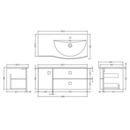 Hudson Reed Sarenna Wall Hung Rh 2 Drawer 1 Door Vanity Unit & Basin, Mineral Blue Matt, 1012 X 504 X 448mm - thumbnail 5