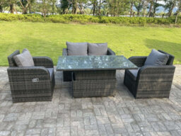 Fimous Rattan Outdoor Garden Furniture Lifting Adjustable Dining Or Coffee Table Sets Love Sofa Recling Chairs 4 Seater - thumbnail 5