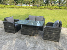 Fimous Rattan Outdoor Garden Furniture Lifting Adjustable Dining Or Coffee Table Sets Love Sofa Recling Chairs 4 Seater - thumbnail 4