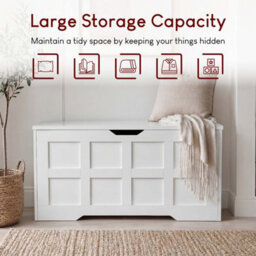 Lassic Vida Designs Large Ottoman Storage Bench Seat Lift-Up Blanket Box Toy Chest Trunk For Bedroom Hallway Living Room 100Cm, White - thumbnail 7