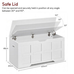 Lassic Vida Designs Large Ottoman Storage Bench Seat Lift-Up Blanket Box Toy Chest Trunk For Bedroom Hallway Living Room 100Cm, White - thumbnail 4
