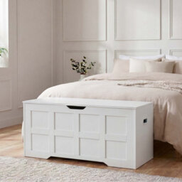 Lassic Vida Designs Large Ottoman Storage Bench Seat Lift-Up Blanket Box Toy Chest Trunk For Bedroom Hallway Living Room 100Cm, White - thumbnail 1