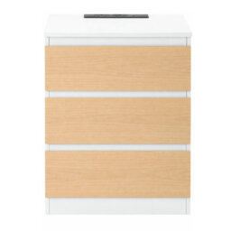 Home Treats White & Pine Bedside Table 3 Drawer Nightstand Table With 2 Uk Plugs Usb A And Usb C Chest Of Drawers 2M Cable - thumbnail 7