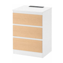 Home Treats White & Pine Bedside Table 3 Drawer Nightstand Table With 2 Uk Plugs Usb A And Usb C Chest Of Drawers 2M Cable - thumbnail 8