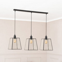 Valuelights Susie Glass Lantern 3 Drop Matte Black Diner Ceiling Pendant Light With Bulbs - thumbnail 4