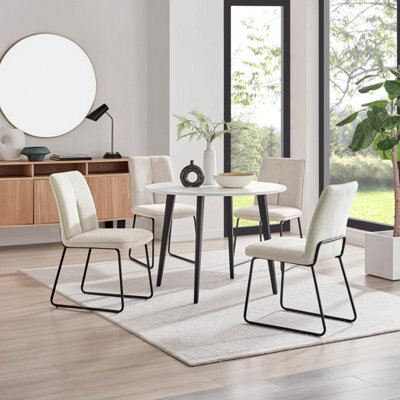 Furniturebox Uk Koko White Melamine Round Dining Table & 4 Taupe Halle Chairs - image 1
